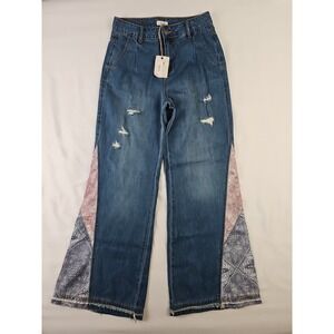 EASEL Got A Feeling Bell Bottom Jeans Pant 70 Style Paisley Insert Size S 27X30